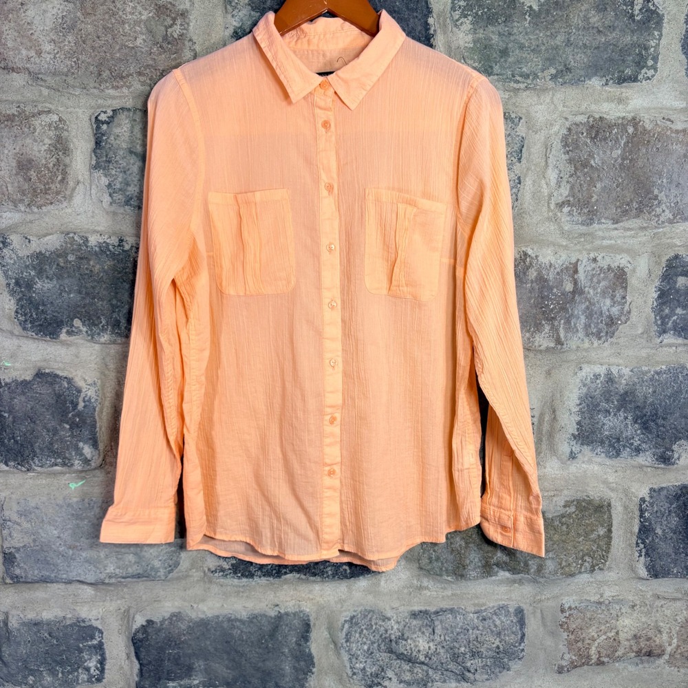 Banana Republic Women's Large Peach Cotton‎ Crinkle Gauze Button Down Shirt L